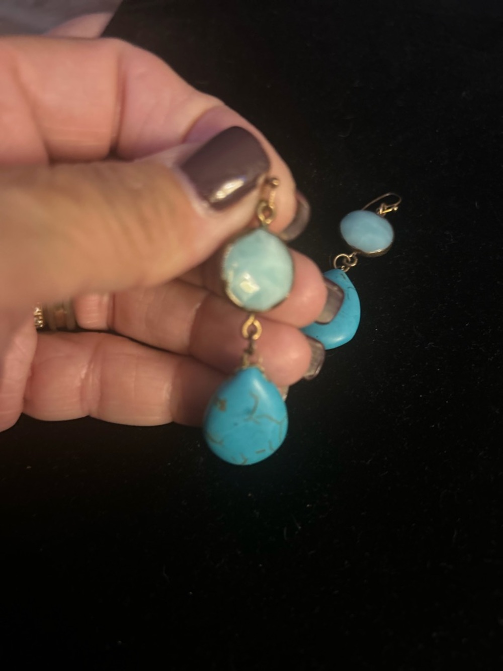Turquoise Teardrop Dangle Earrings - Blue Stone Drop Earrings - Picture 7 of 7